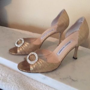 Gold d’orsay Manolo Blahnik heels